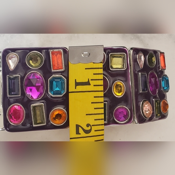Vintage 2000s Bling Purple Cuff Rhinestones Chunky Statement Bracelet - Picture 6 of 8
